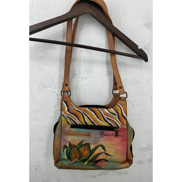 Anuschka Hand Painted Purse Cross Body Bag Butterfly Shoulder Boho - Picture 11 of 12